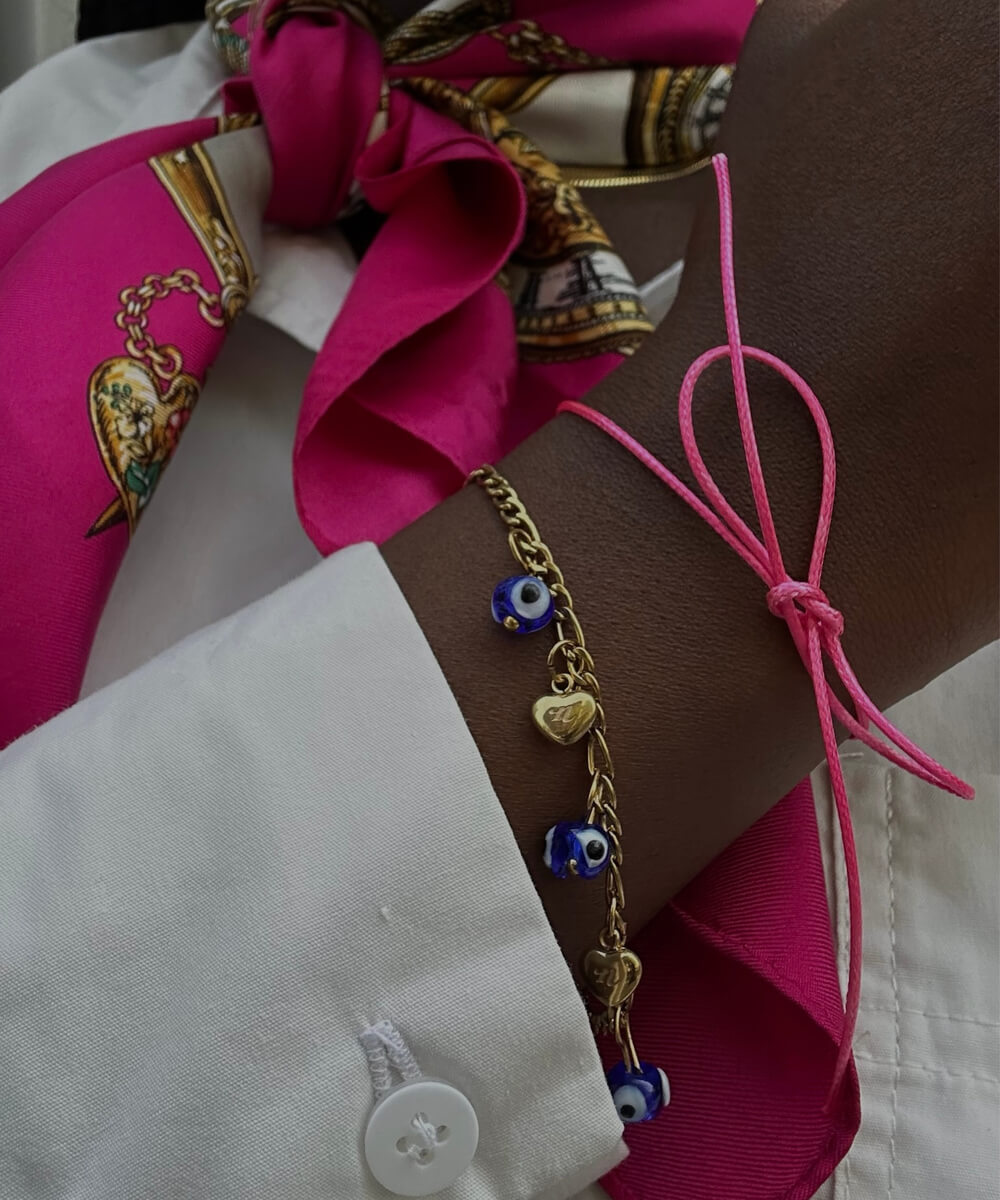 Pinkes Ribbon Armband mit Schleife, Armband Street mit Charms